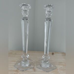 Bloomingdale’s Miller Rosaska Crystal Candlesticks, perfect condition.